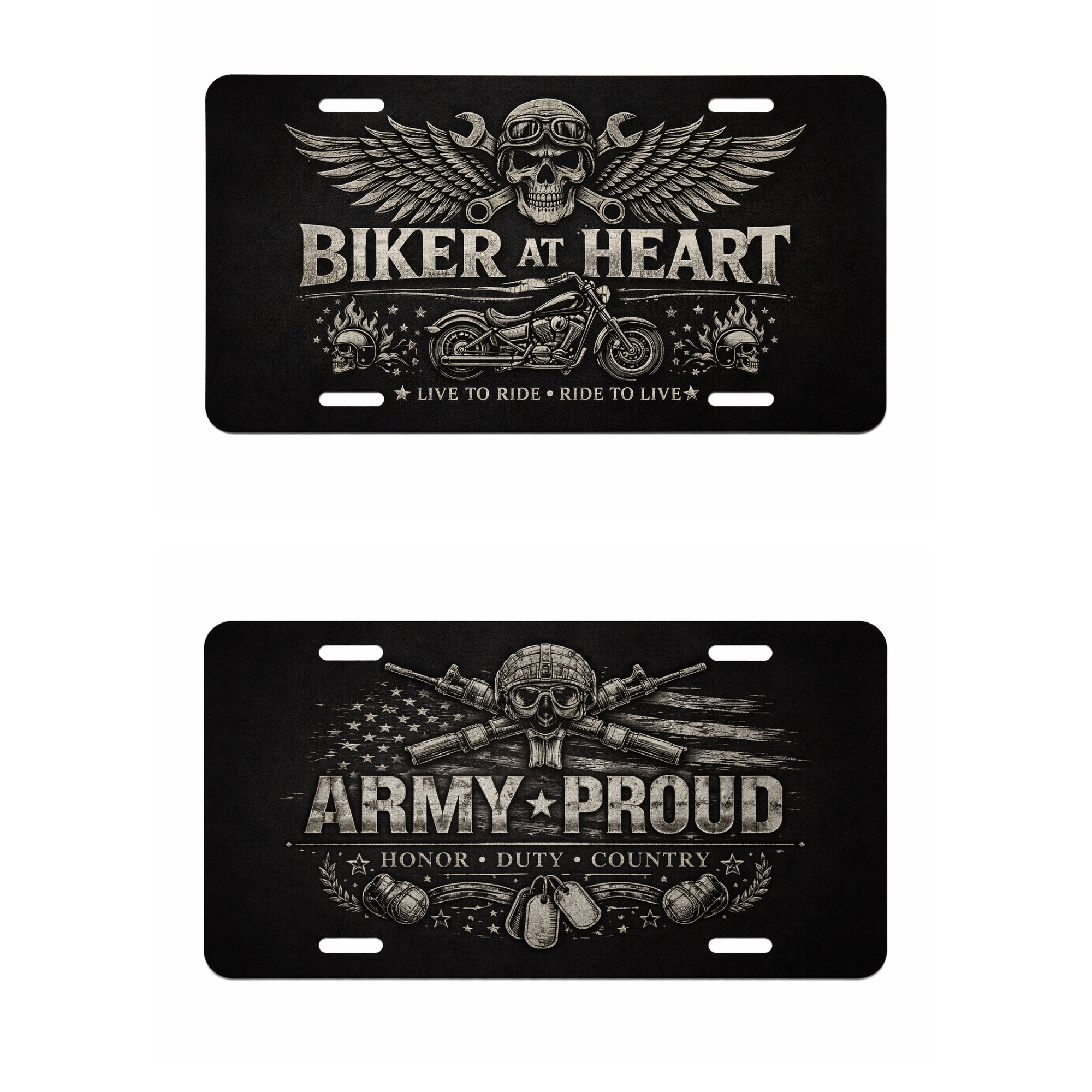 Custom Engraved Black Aluminum License Plate – Personalized Decorative Car Tag (Father’s Day, Military, Pride)