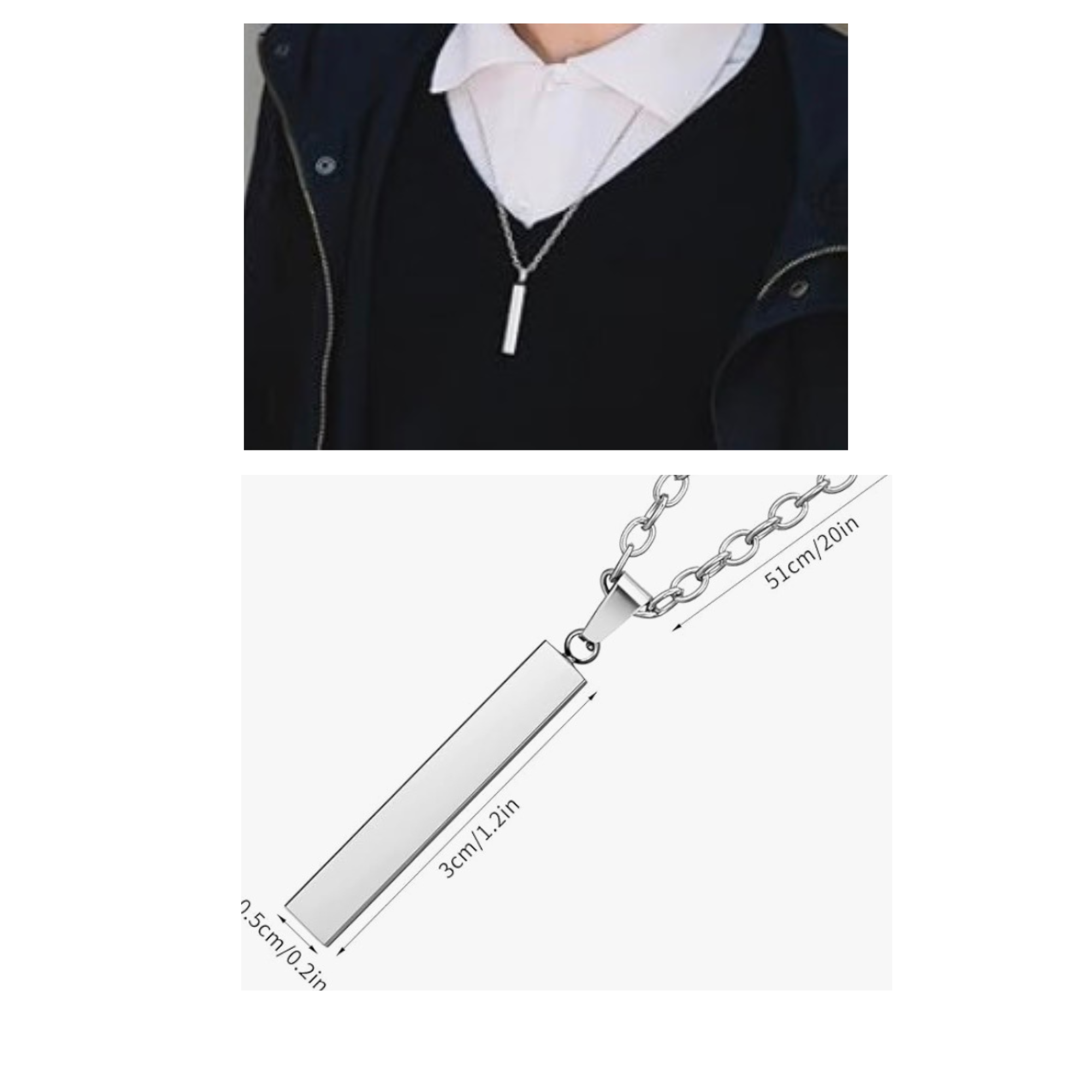 Personalized Stainless Steel Bar Necklace – Custom Engraved Rectangle Pendant (Bridal Party Gift for Her)