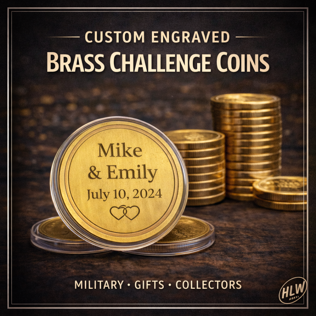 Custom Engraved Brass Challenge Coin – Personalized Military Style Coin, Laser Engraved Keepsake
